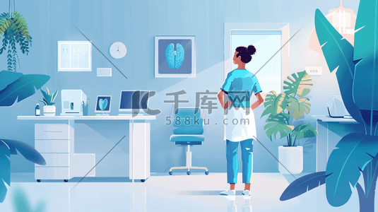 医护模板插画图片_彩色扁平化室内医护人员诊室的插画