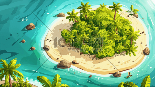 和美小岛插画图片_绿色夏季海洋小岛风景插画