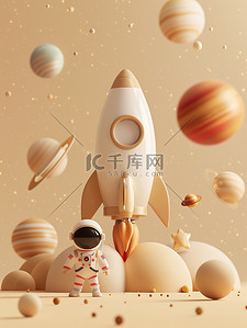 小标题科技插画图片_小宇航员太空火箭图片