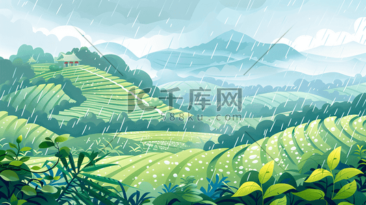 梅雨时节插画图片_谷雨时节梯田插画8