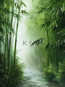雨后清新的竹林雾蒙蒙插画图片