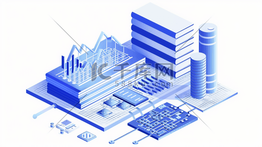 柱状分析表插画图片_2.5D商务数据分析插画