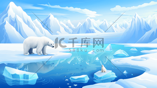 北极熊插画图片_全球变暖北极熊插画5