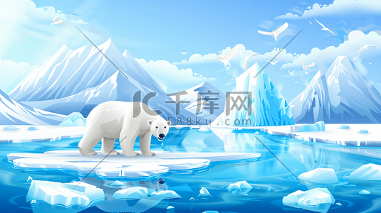 北极熊框插画图片_全球变暖北极熊插画4