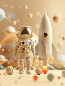 小标题科技插画图片_小宇航员太空火箭素材