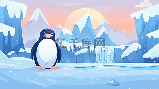 企鹅滑行插画图片_全球变暖企鹅插画9
