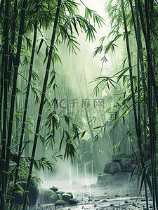 雨后清新的竹林雾蒙蒙插画海报