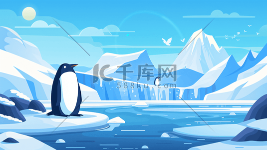 企鹅滑行插画图片_全球变暖企鹅插画3