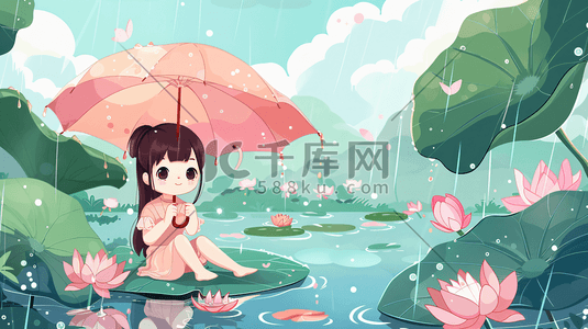 谷雨时节荷塘女孩插画27