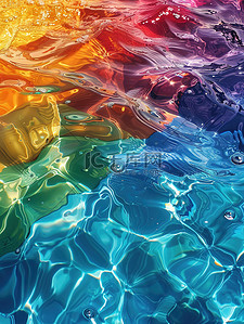 游泳池水插画图片_彩虹游泳池水的质感原创插画