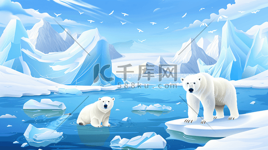北极熊书插画图片_全球变暖北极熊插画3