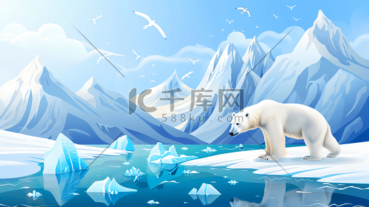 北极熊插画图片_全球变暖北极熊插画1