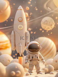 小标题科技插画图片_小宇航员太空火箭插画图片