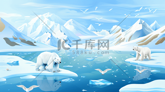 北极熊书插画图片_全球变暖北极熊插画2