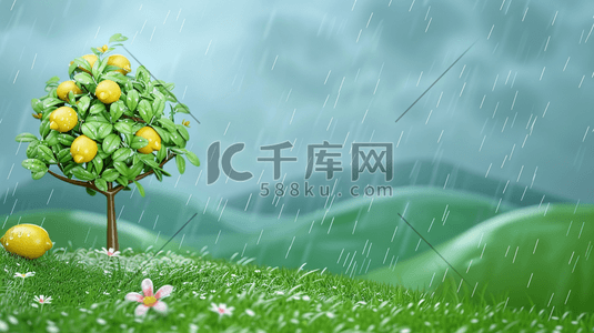 绿色夏季雨季风景插画