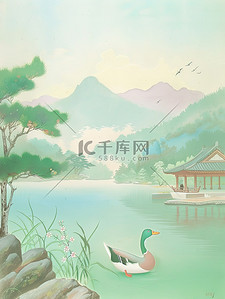 精华粉笔插画图片_春江水暖的鸭子粉笔画插画设计