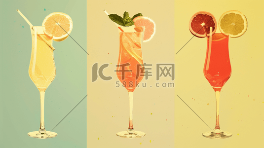 鸡尾酒插画图片_彩色缤纷高脚杯饮料的插画