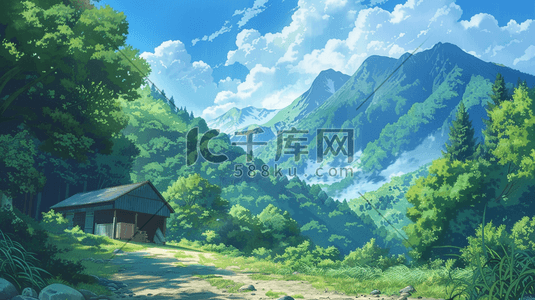 大气军人插画图片_春天绿色山景山色大气树木风景的插画