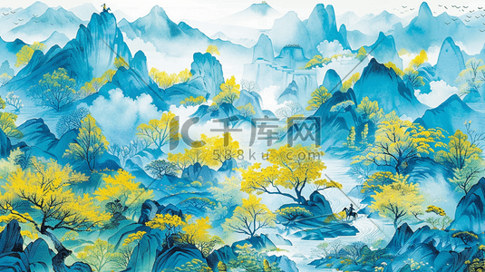 水彩树木插画图片_水彩绘画唯美山景山色树木的插画