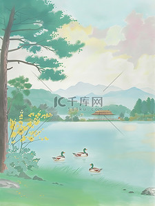 春江水暖的鸭子粉笔画图片