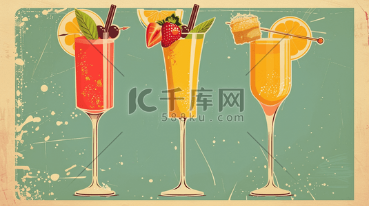 酒精饮料插画图片_彩色缤纷高脚杯饮料的插画