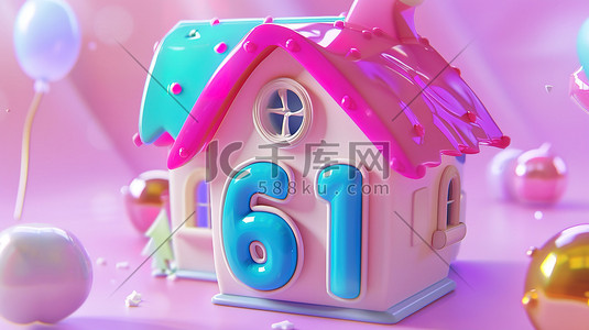 糖果数字“61”的卡通3d插图