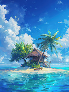 一个岛屿上的房子夏天矢量插画