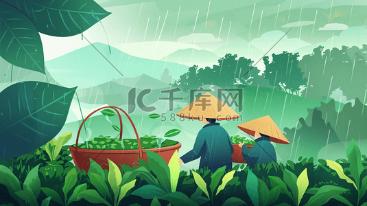 谷雨插画图片_谷雨时节采茶茶农插画9