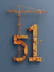 侧面起重机插画图片_数字“51”是由砖块制成插画海报