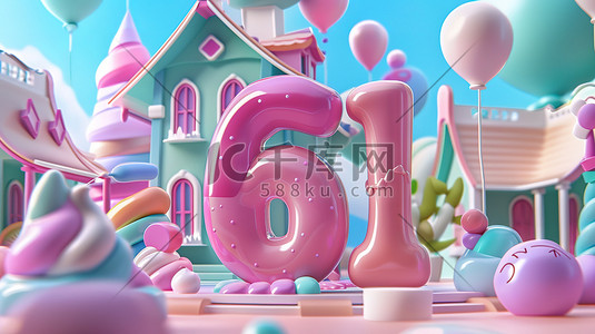 糖果3d插画图片_糖果数字“61”的卡通3d素材