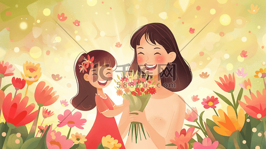 ai绘制包装插画图片_绘制母亲节母女花朵花卉花丛的插画