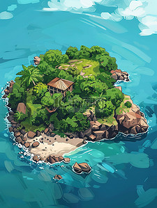 鸟瞰图大海上的孤岛插图
