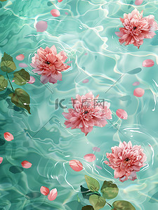 水上救生插画图片_水上飘浮粉红色的花朵素材
