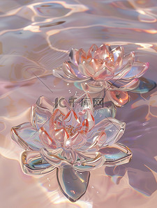 水晶透明插画图片_透明的水晶莲花漂浮在水中矢量插画