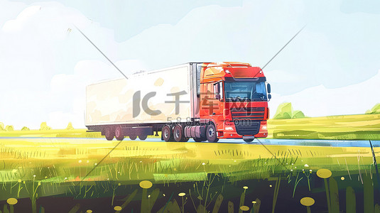 卡车卸货插画图片_一辆卡车行驶在道路上插图