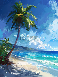 椰子树海景动漫风格插画素材