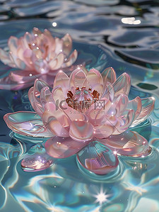 透明的水晶莲花漂浮在水中插画海报