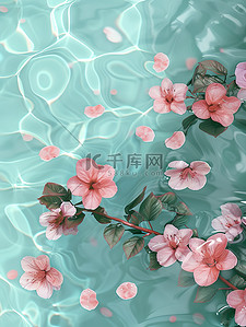 粉红色的插画图片_水上飘浮粉红色的花朵插画海报