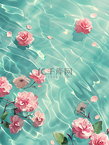 水上飘浮粉红色的花朵插画素材