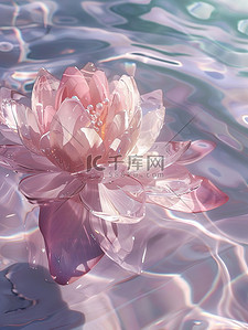透明的水晶莲花漂浮在水中原创插画
