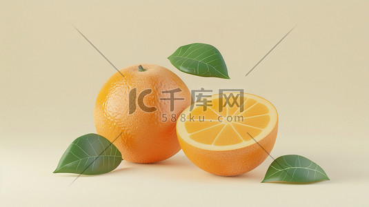 插图水果插画图片_新鲜的橙子水果3D插图