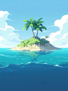 矢量椰子树插画图片_孤岛上的椰子树夏天海景矢量插画