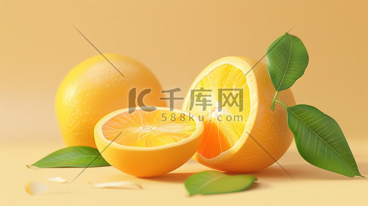 q版头像设计插画图片_新鲜的橙子水果3D插画设计