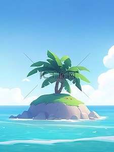 淘宝海景房插画图片_孤岛上的椰子树夏天海景插画海报