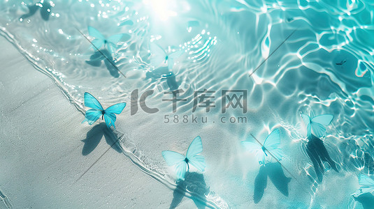 水边蓝色透明蝴蝶插图