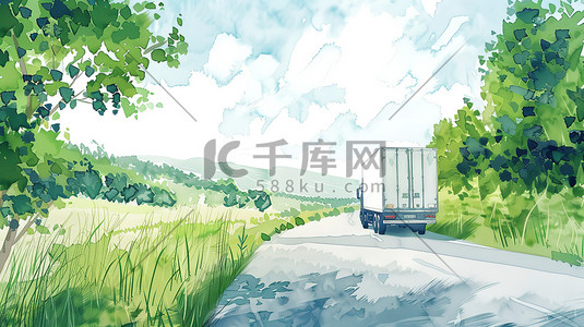 卡车插画图片_一辆卡车行驶在道路上插画图片