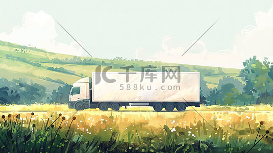 卡车卸货插画图片_一辆卡车行驶在道路上插画