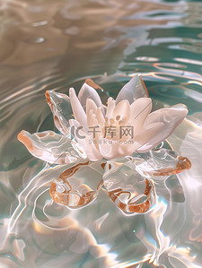 透明的水晶莲花漂浮在水中矢量插画