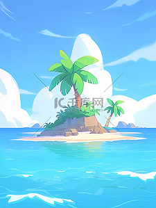 孤岛上的椰子树夏天海景插画