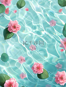 粉红色的插画图片_水上飘浮粉红色的花朵插图